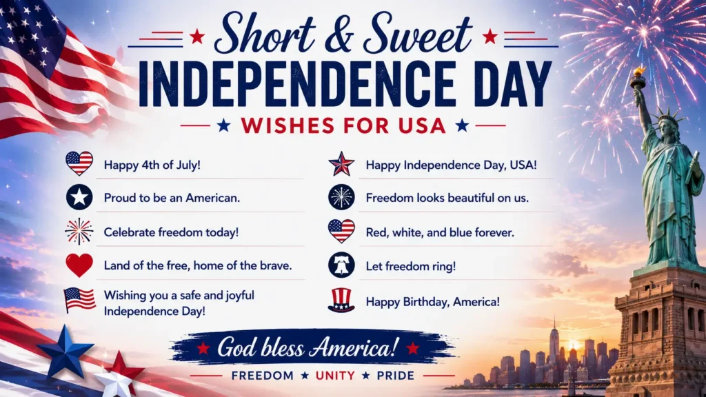 Short & Sweet Independence Day Wishes for USA