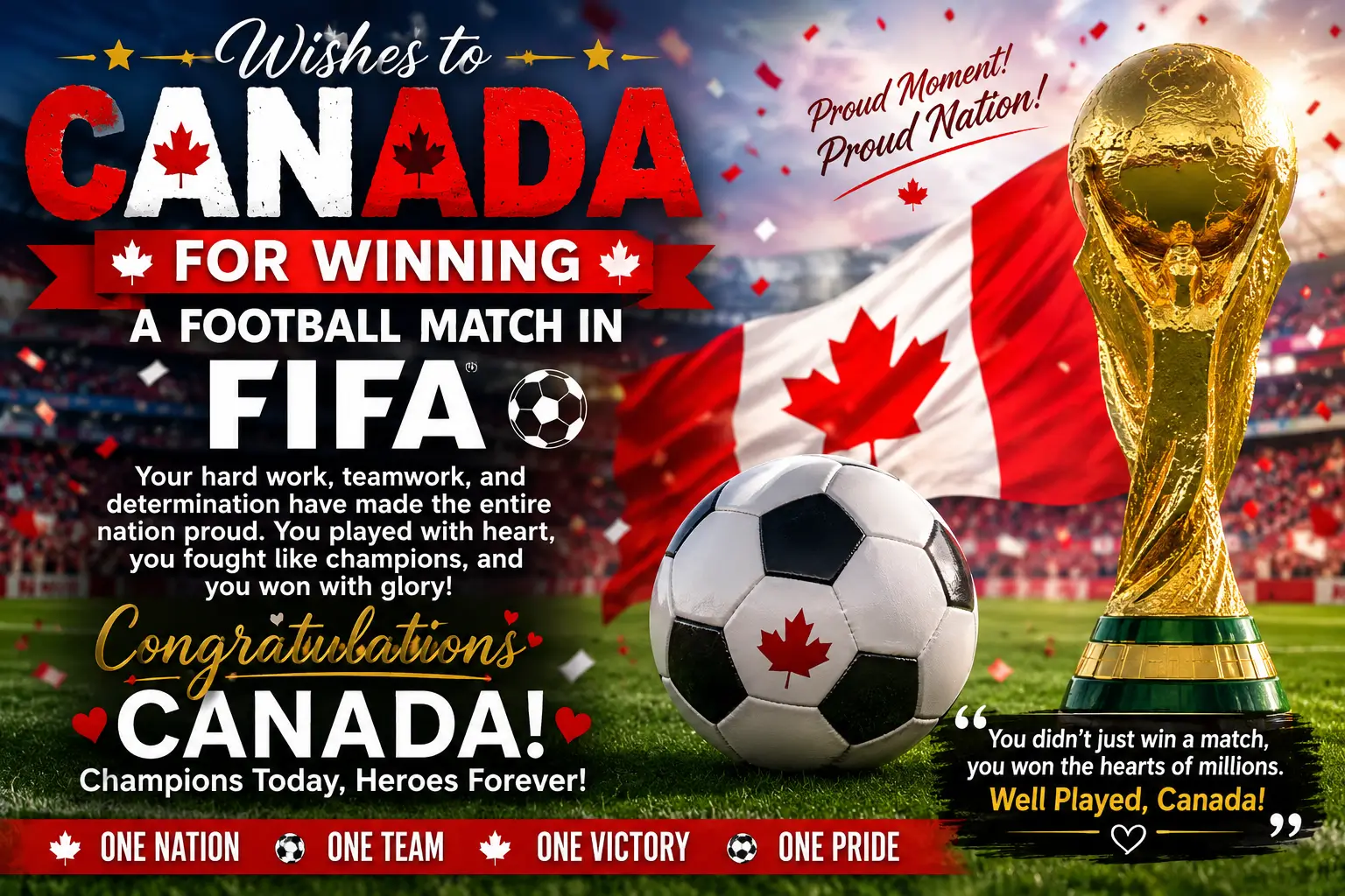 wishes to Canada for winning a football match in FIFA