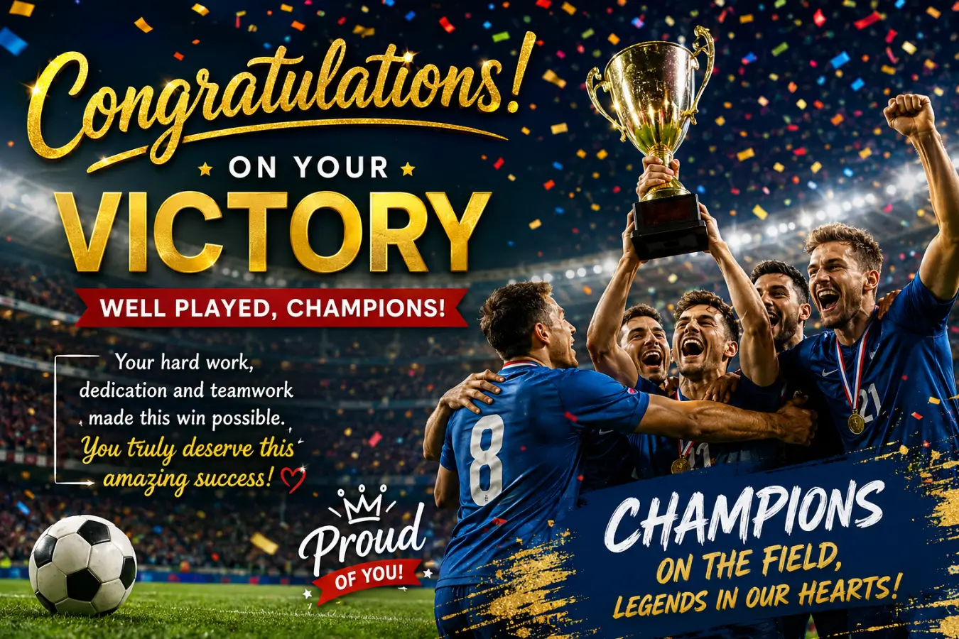 wishing congratulations on winning football match
